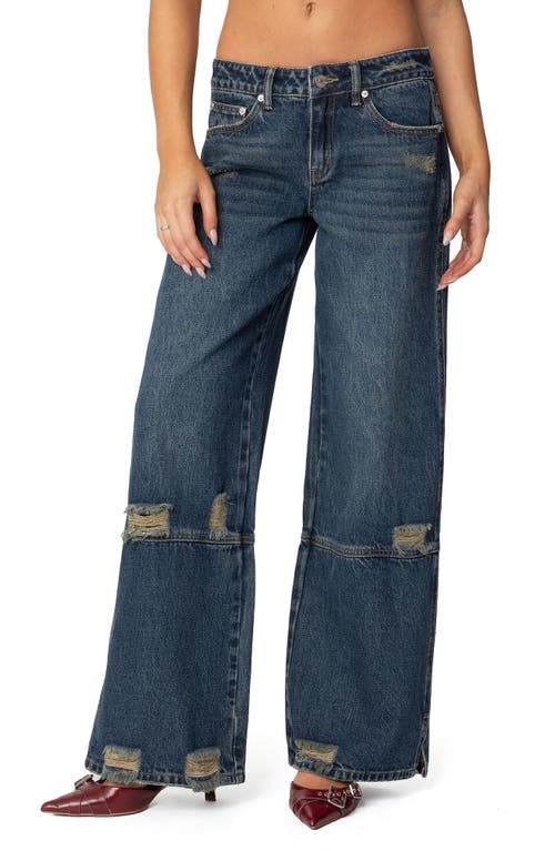 Shop Edikted Ripped Low Rise Wide Leg Jeans In Blue