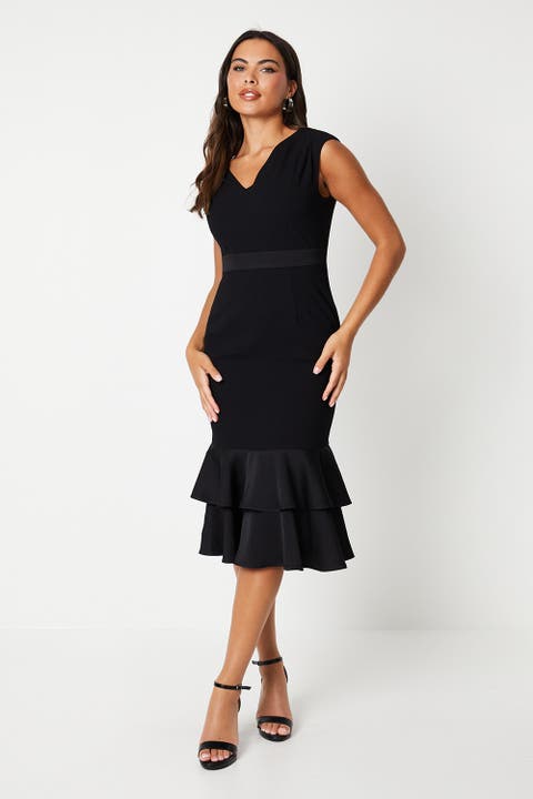 Satin Back Crepe Dress With Peplum