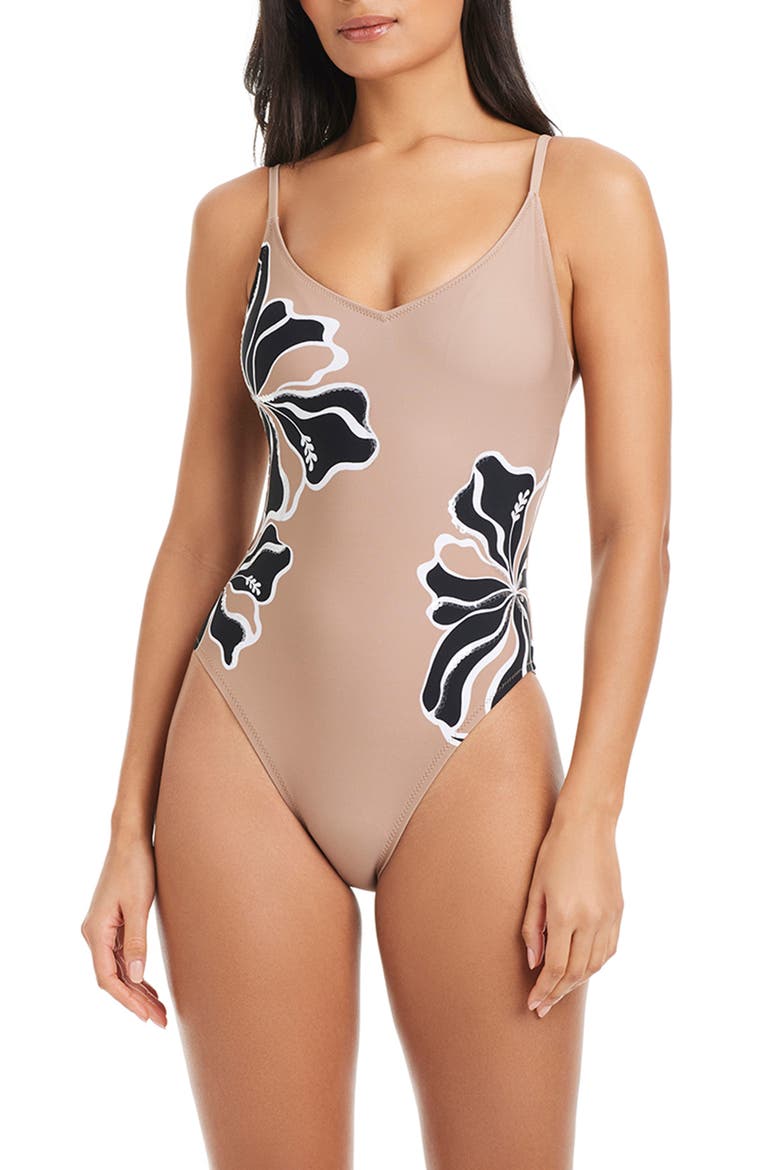 Sequin High Cut One-Piece Swimsuit, Main, color, TOASTED COCONUT