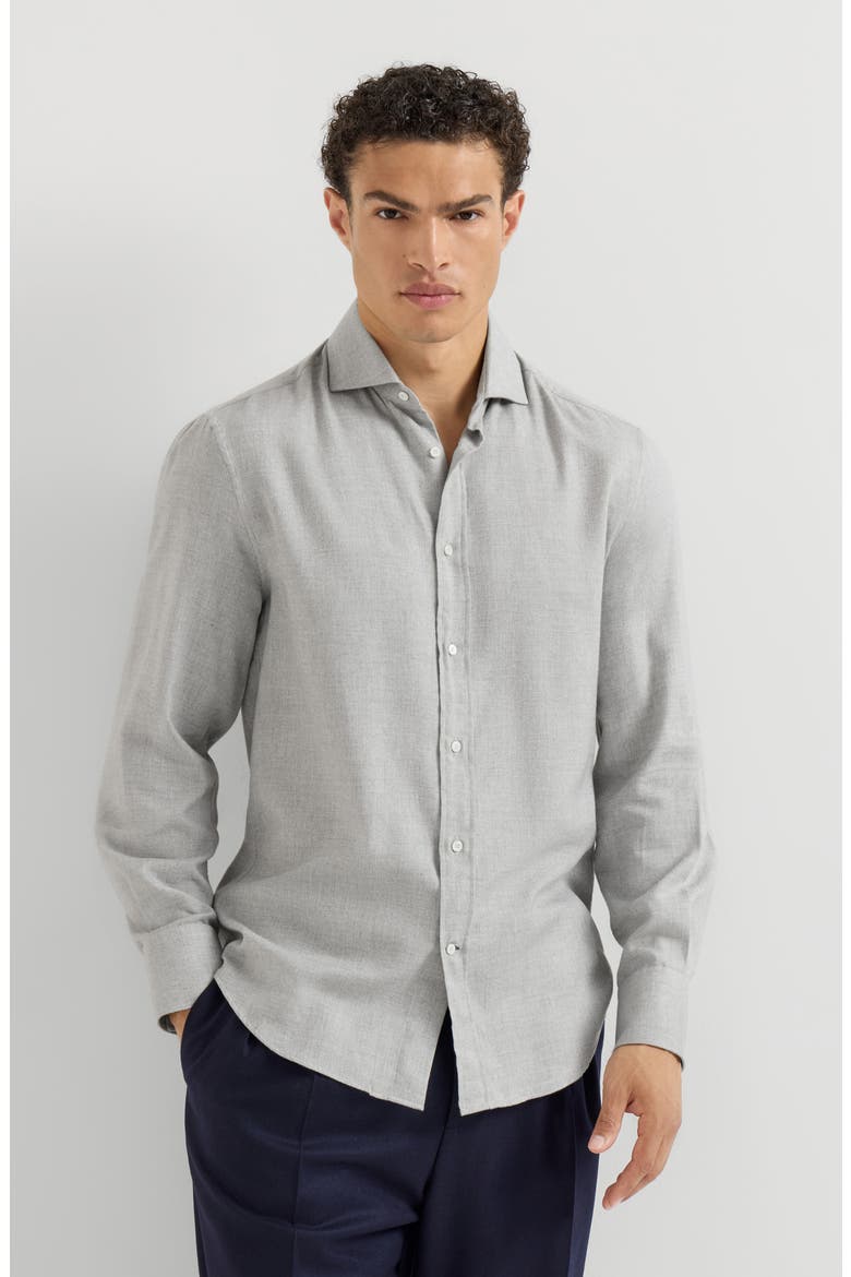 Stretch cotton chevron flannel shirt with spread collar, Main, color, Grey