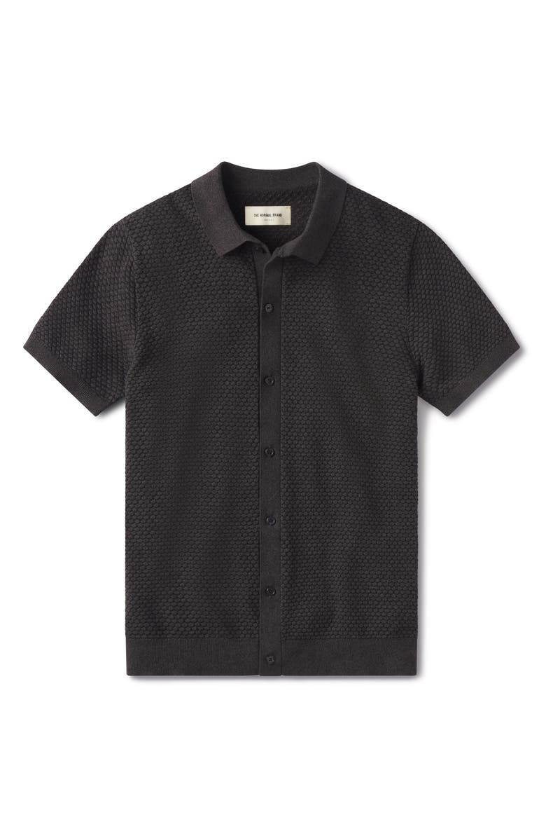 The Normal Brand Robles Jacquard Knit Short Sleeve Button-Up Shirt, Alternate, color, Charcoal