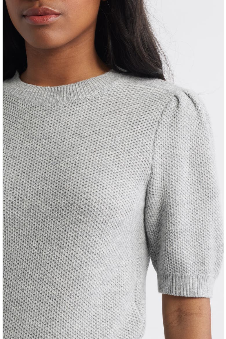 Puff-Sleeve Textured Sweater, Alternate, color, HEATHER STONE GREY