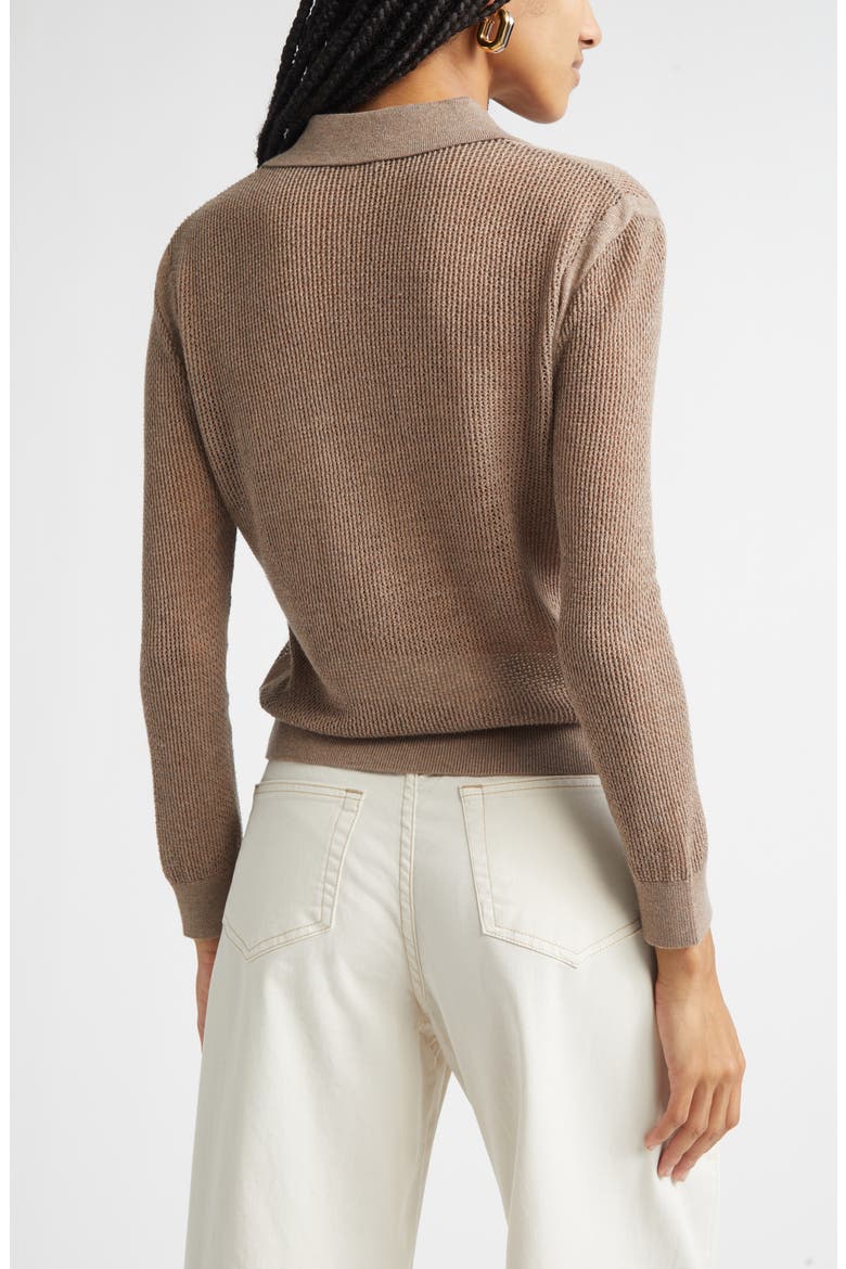 Carine Pointelle Polo Sweater, Alternate, color, MUSHROOM