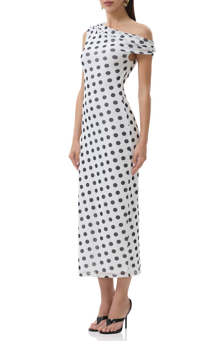 AFRM Holden One-Shoulder Stretch Mesh Dress, Alternate, color, Blanc Dot