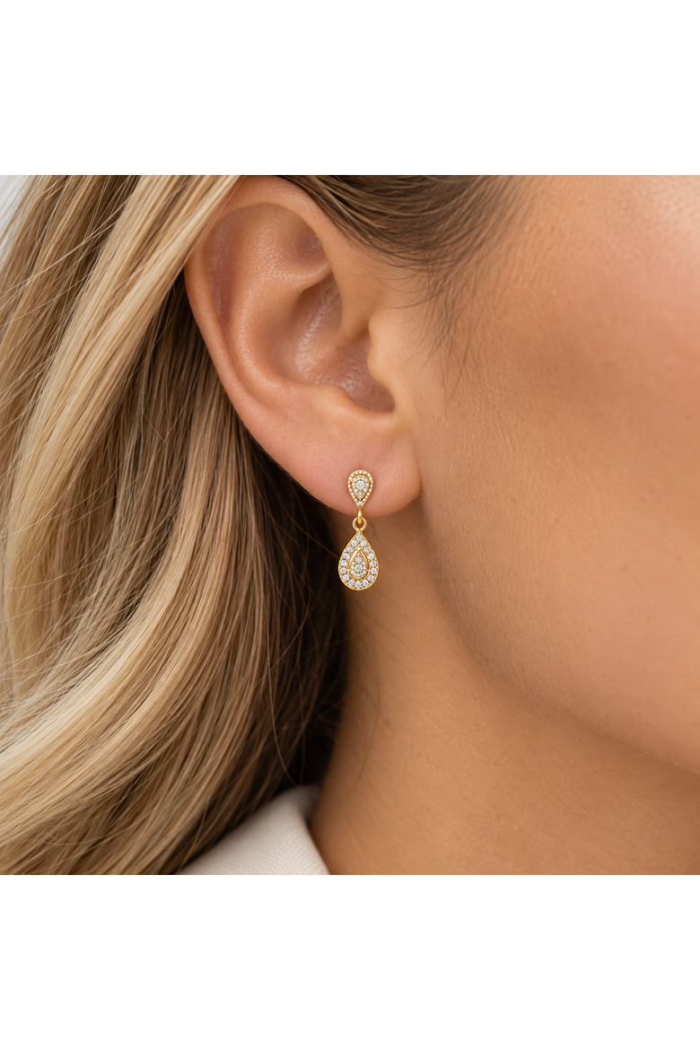 1/2ct Diamond Pear Shape Dangle Earrings 5/8" Tall Screw Back, Alternate, color, White Silver