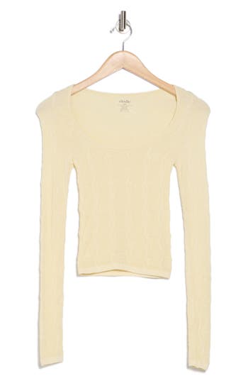 Elodie Scoop Neck Long Sleeve Seamless Crop Top In Baby Yellow