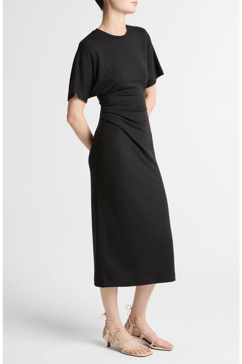 Side Ruched Midi Dress, Alternate, color, BLACK