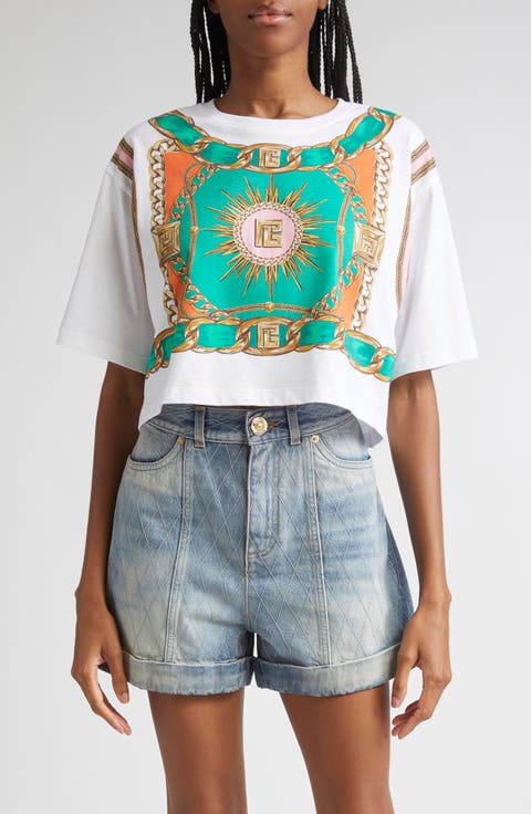 Foulard Print Crop T-Shirt