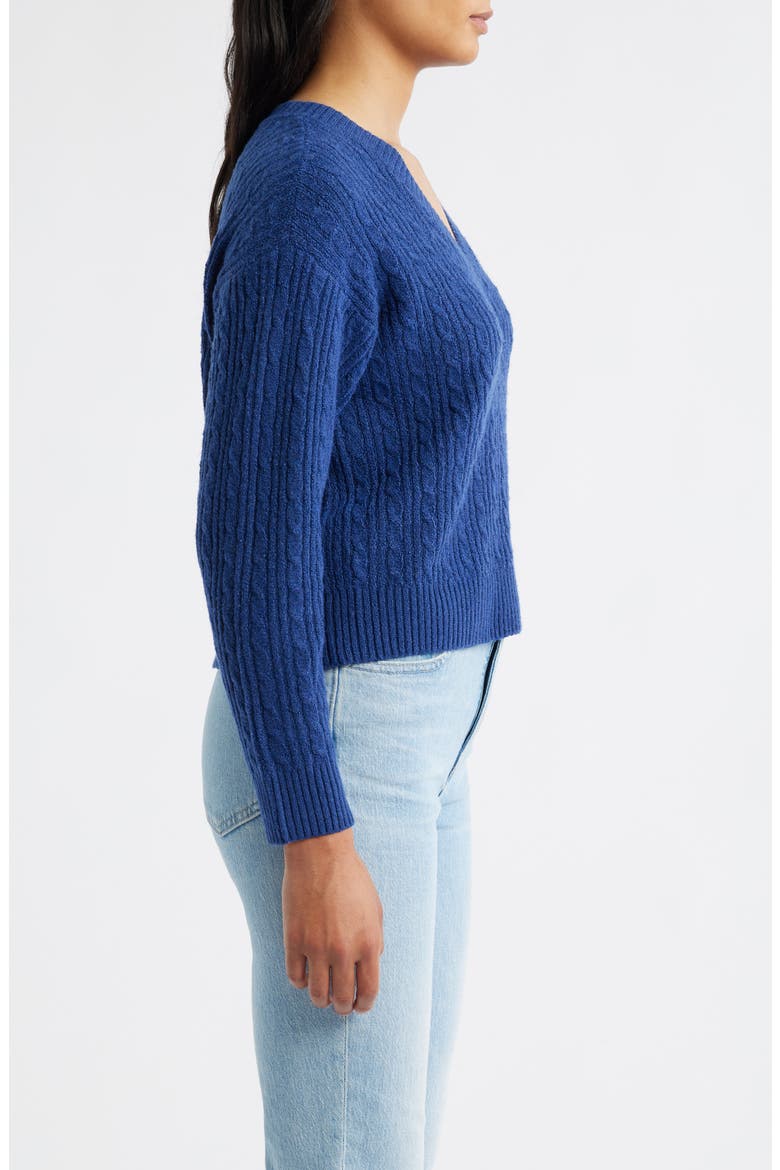 Cable V-Neck Sweater, Alternate, color, TWILIGHT