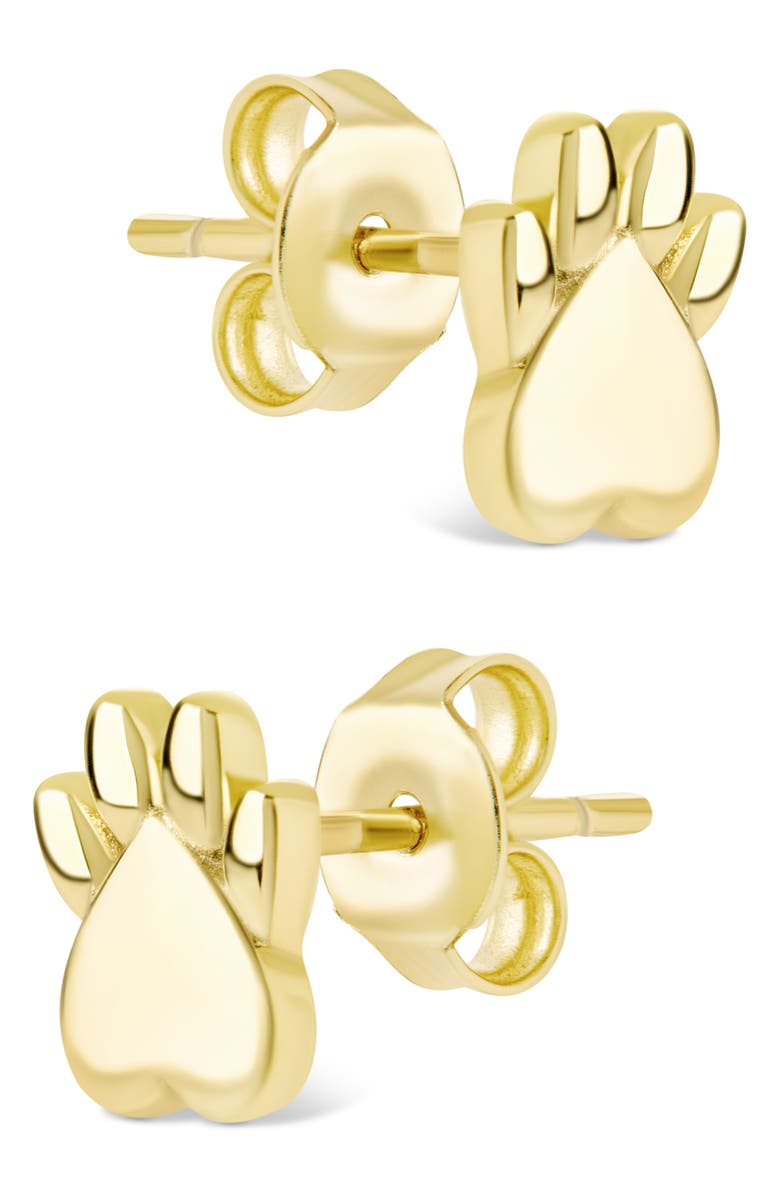 Sterling Forever Paw Print Stud Earrings, Alternate, color, Gold