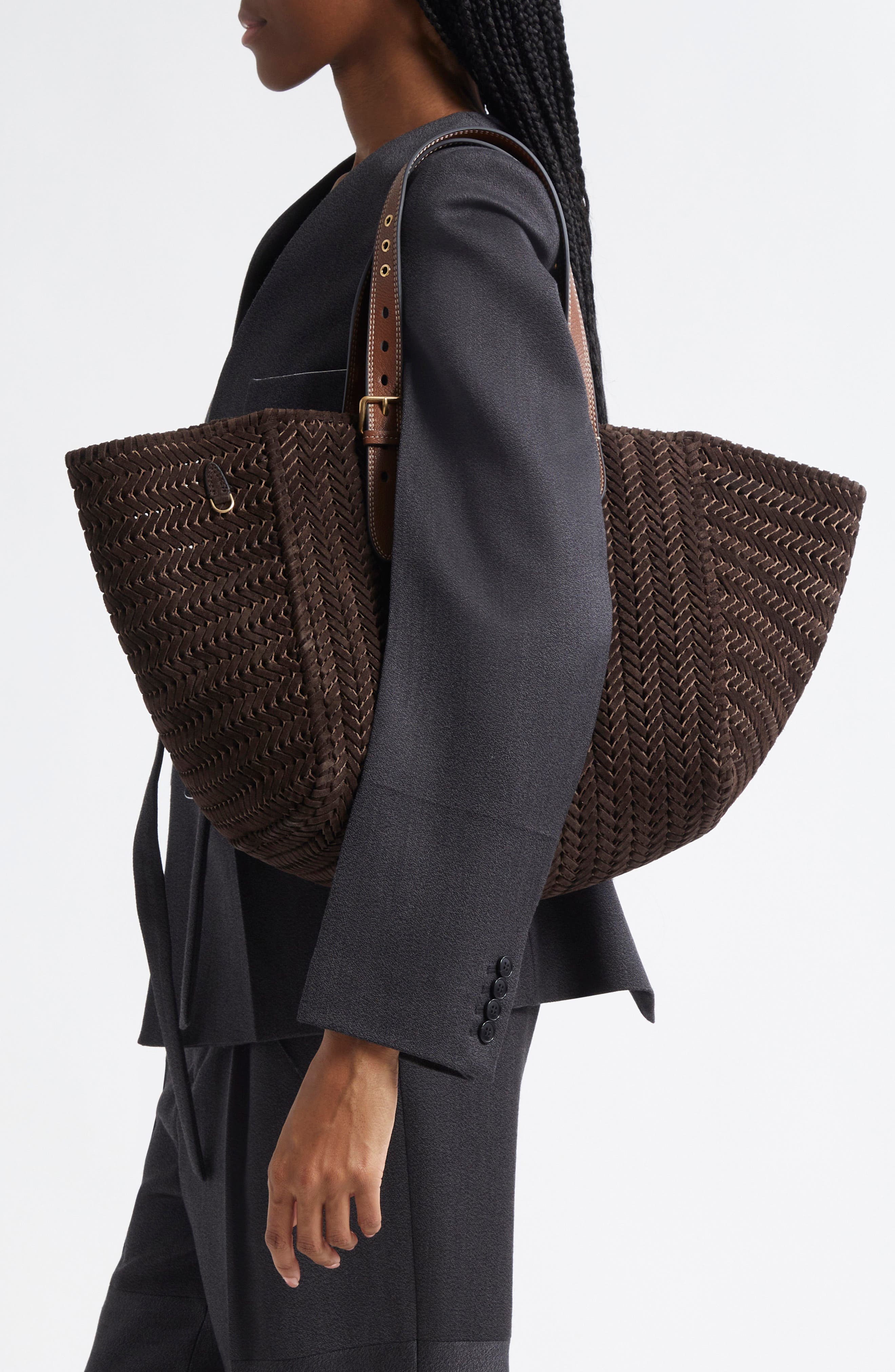 Anya Hindmarch Neeson Square Woven Leather Tote, Alternate, color, 