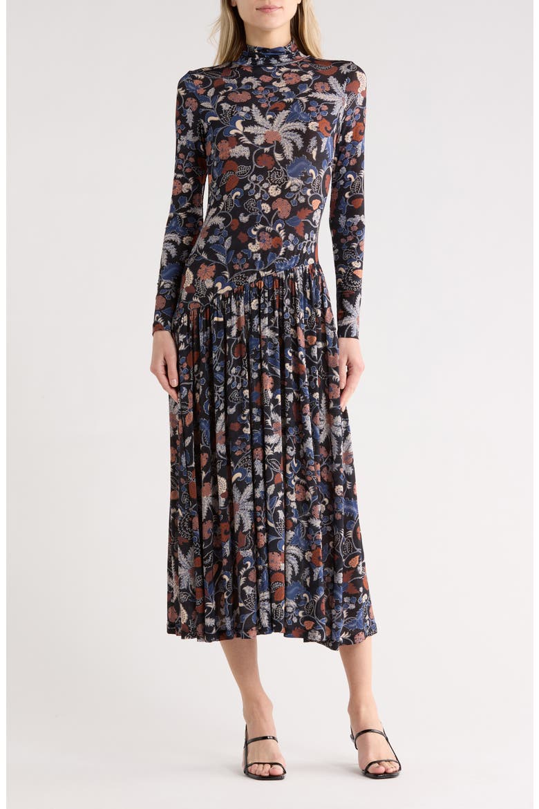Fernanda Turtleneck Long Sleeve Drop Waist Dress, Main, color, MOONLIGHT FLORAL
