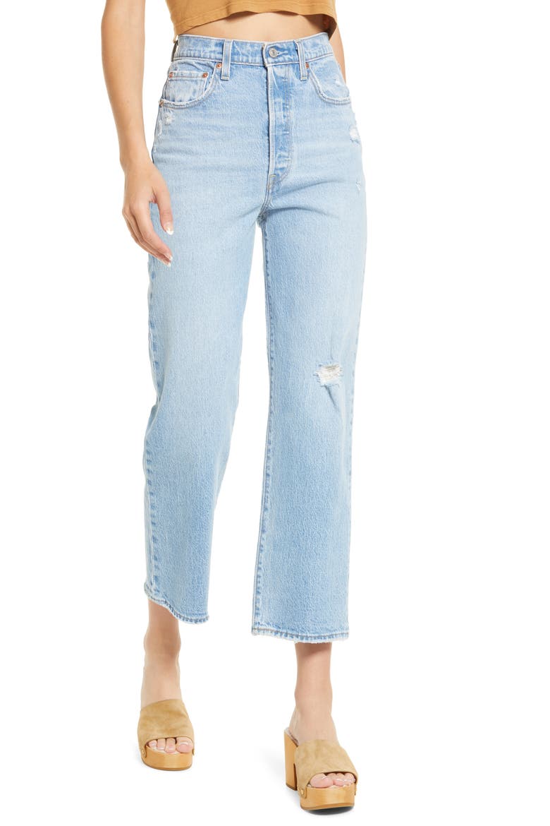 Levi’s® Ribcage Ripped High Waist Ankle Straight Leg Jeans, Main, color, SAMBA DONE