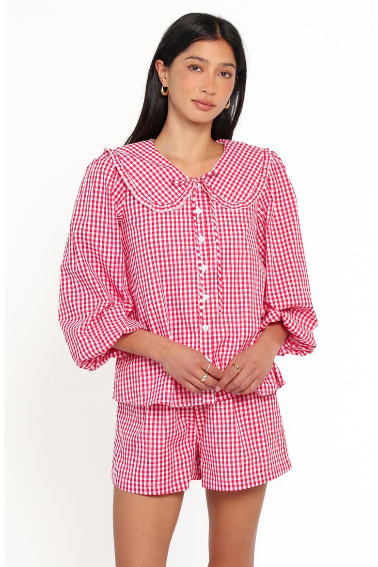 Angela Gingham Shirt and Shorts Set, Alternate, color, RED GINGHAM