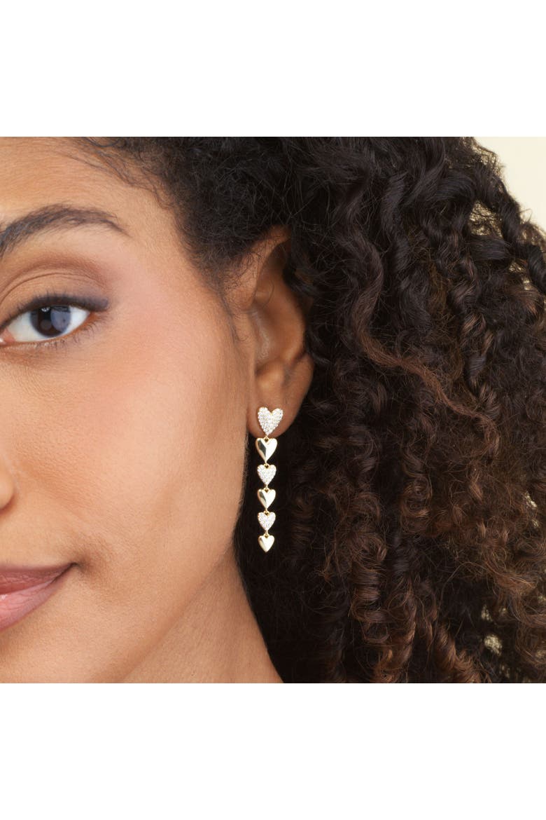 CZ Alternating Heart Dangle Earrings, Alternate, color, Gold Plated Sterling Silver