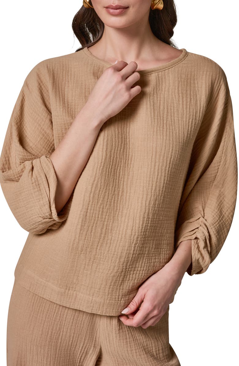 Donna Karan New York Twist Cuff Cotton Gauze Top, Alternate, color,