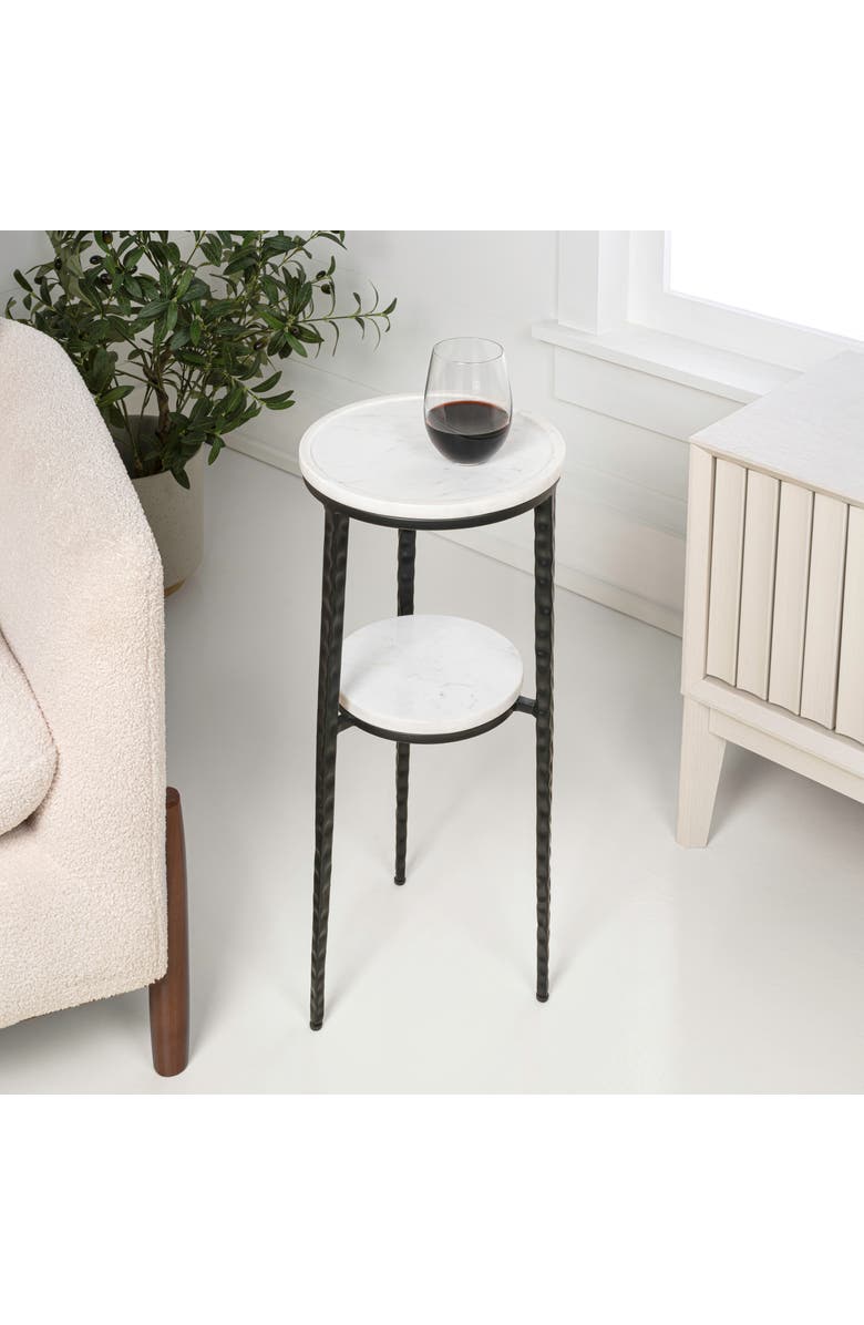 JONATHAN Y Seraphina 24.75" Industrial 2-Tier Metal Frame Drink Table and Decorative End Table with White Marble Round Top, Alternate, color, Black/White