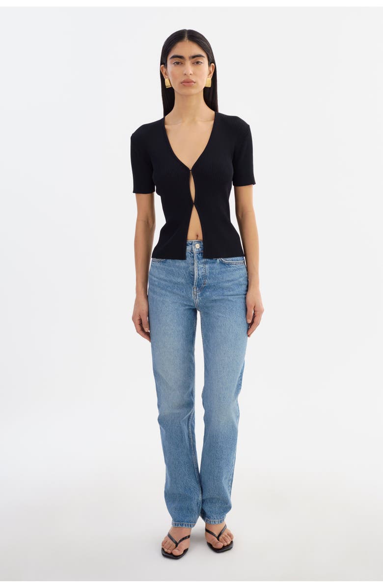 LAMARQUE AURELIE | Rib Knit Short Sleeve Top, Alternate, color, Black