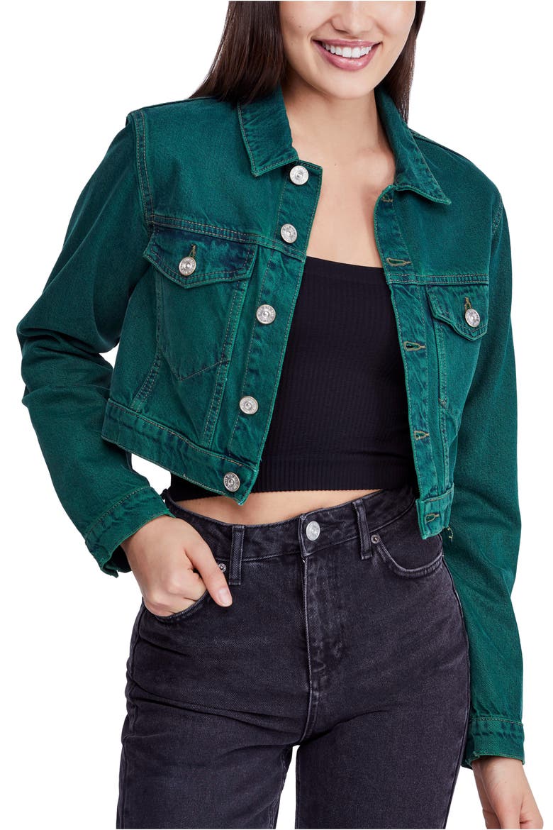 Overdyed Crop Denim Jacket, Main, color, GREEN