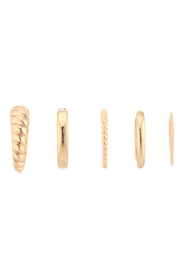 5-Pack Smooth and Textured Rings, Alternate, color, GOLD