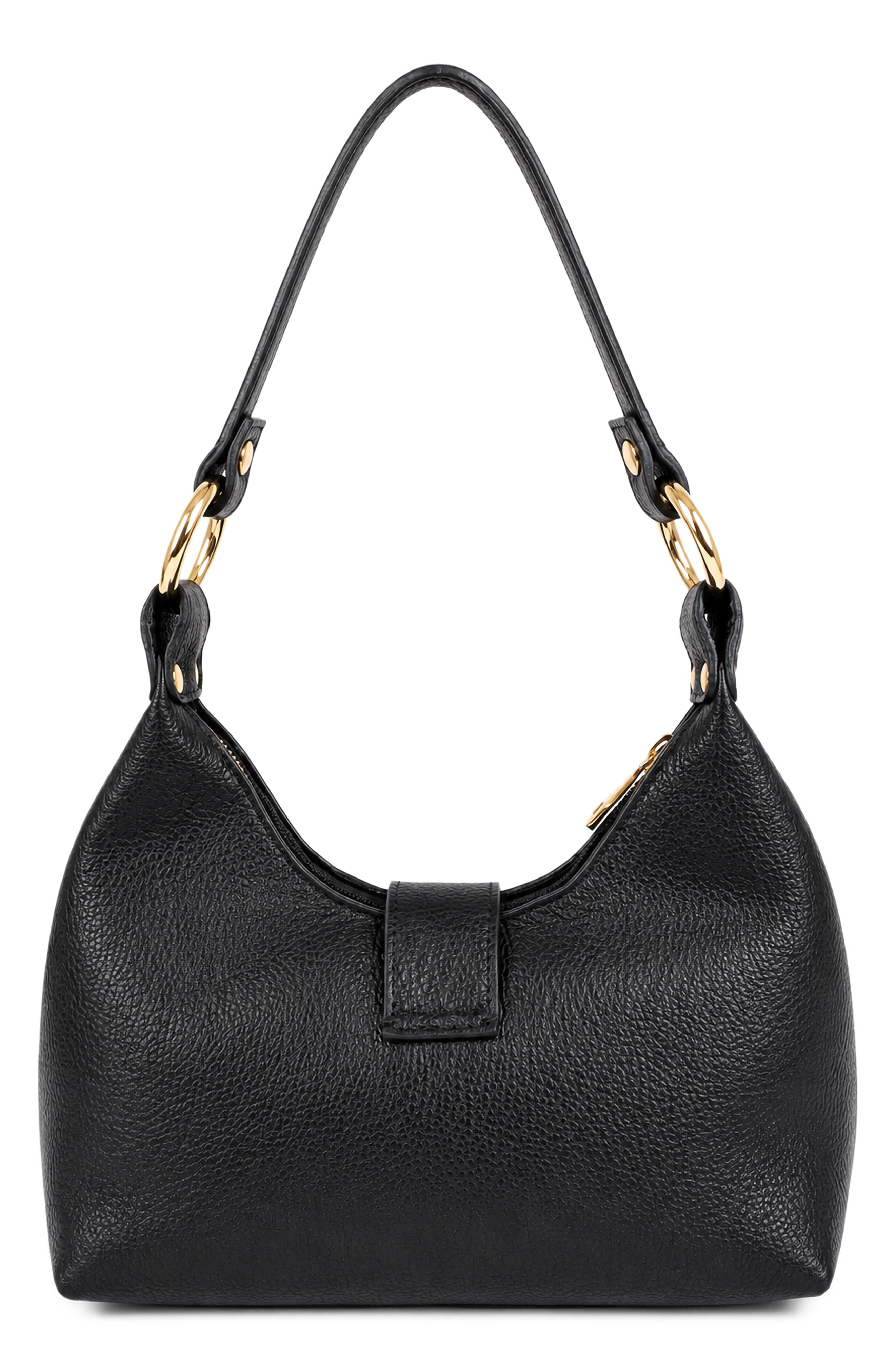 Giselle Leather Shoulder Bag, Alternate, color, BLACK
