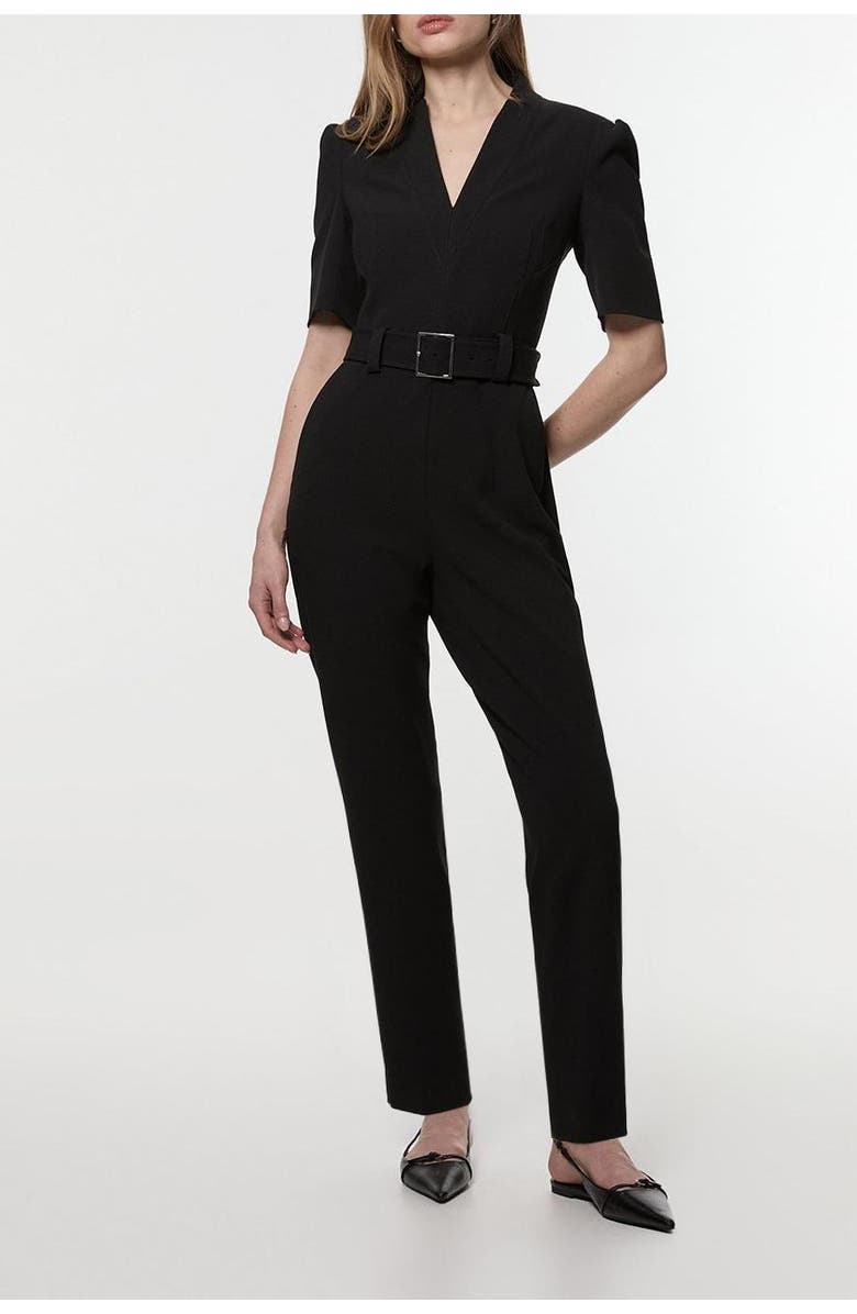 Karen Millen Petite Crepe Belted Jumpsuit, Alternate, color, Black
