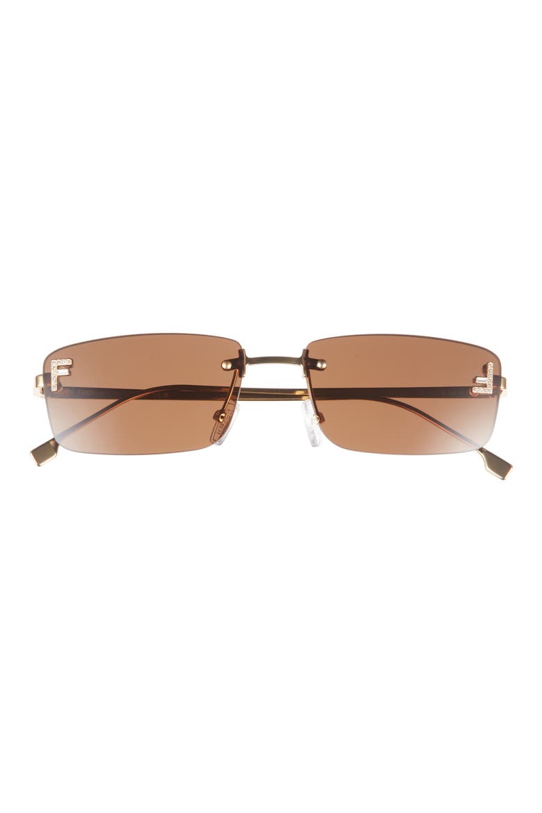 First Crystal 54mm Rimless Rectangular Sunglasses, Main, color, GOLD / BROWN