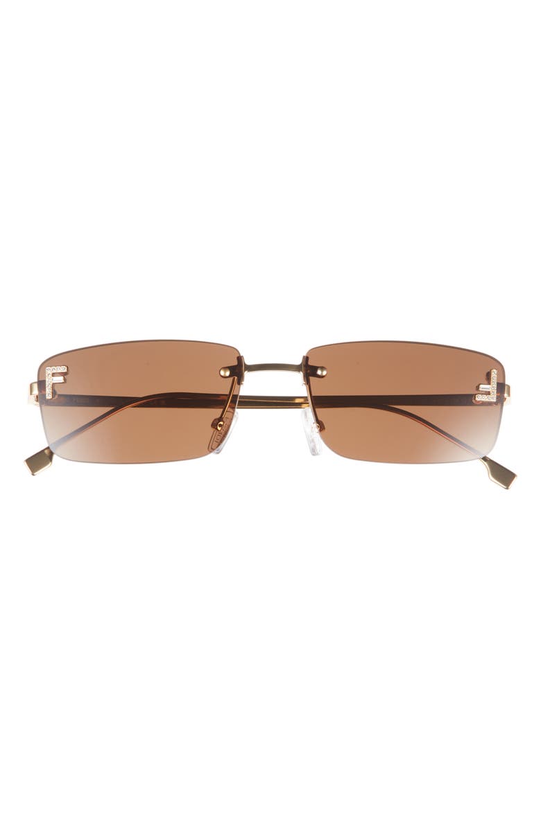 Fendi First Crystal 54mm Rimless Rectangular Sunglasses, Main, color, Gold / Brown