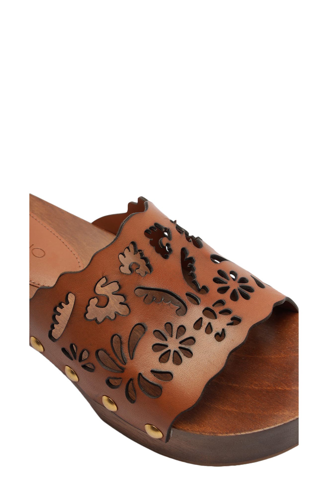 Lace Leather Slide Clog, Alternate, color, SAND