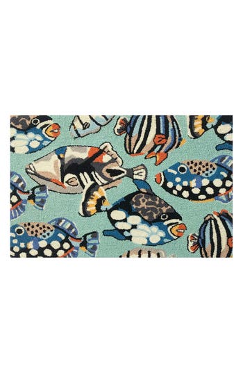 R16 Home Pattern Fish Toss Looped Door Mat In Aqua Multi