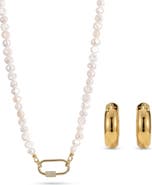 Joey Baby Carabiner Lock Style Freshwater Pearl Necklace And Earring Set