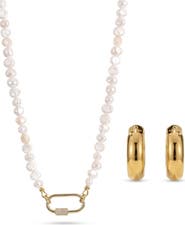 Joey Baby Carabiner Lock Style Freshwater Pearl Necklace And Earring Set