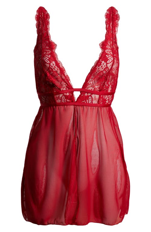 Etam La Chamade Lace & Mesh Chemise In Red