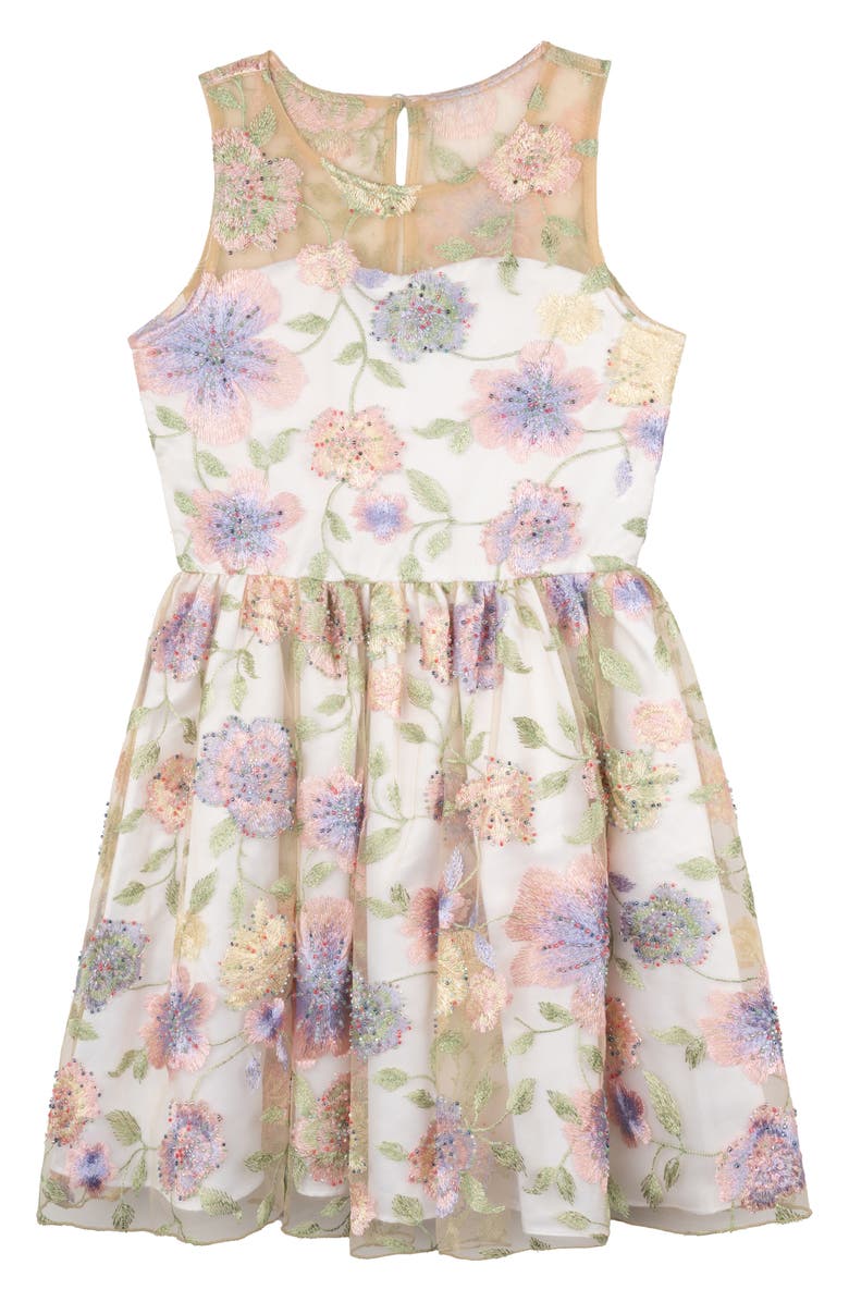 Rare Editions Kids' Floral Embroidered Party Dress, Main, color,