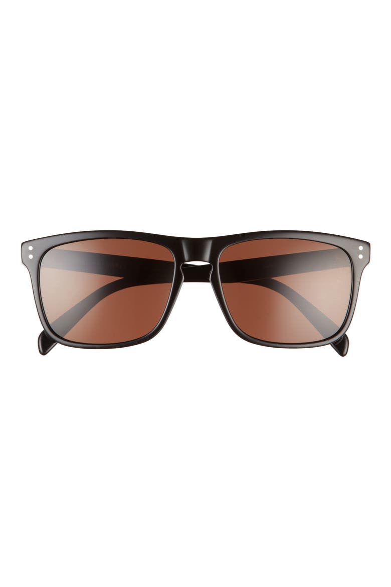 57mm Rectangular Sunglasses, Main, color, SHINY BLACK/ BROWN