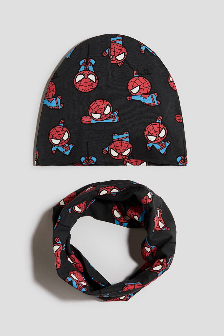 2-piece Beanie And Tube Scarf Set, Main, color, Dark gray/Spider-Man