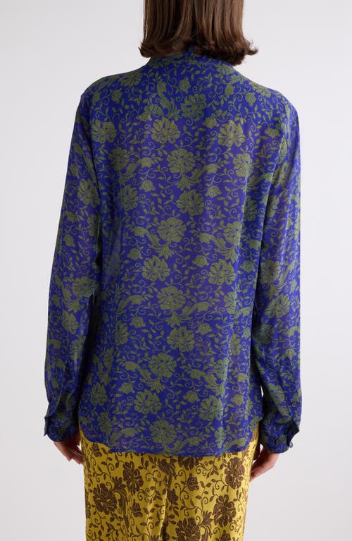 Dries Van Noten Chowy Floral-print Georgette Shirt In Blue