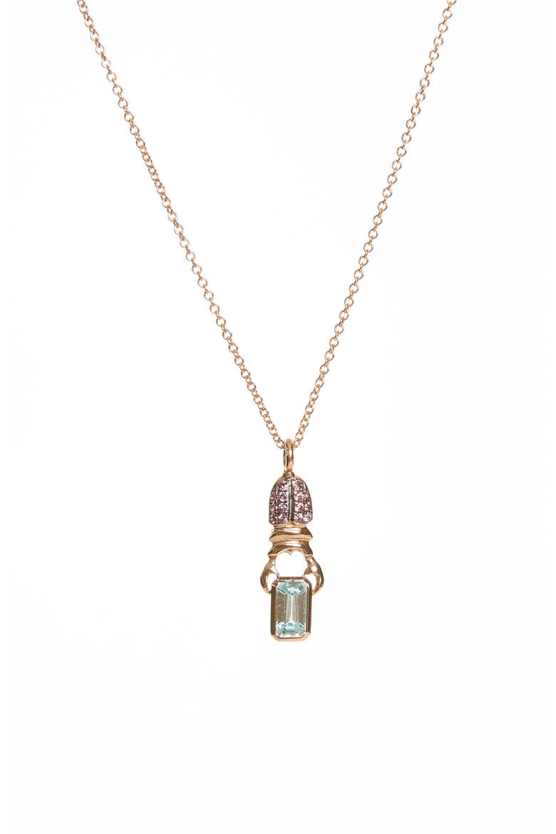 Khepri Pavé Rhodolite & Blue Zircon Pendant Necklace, Main, color, PINK GOLD