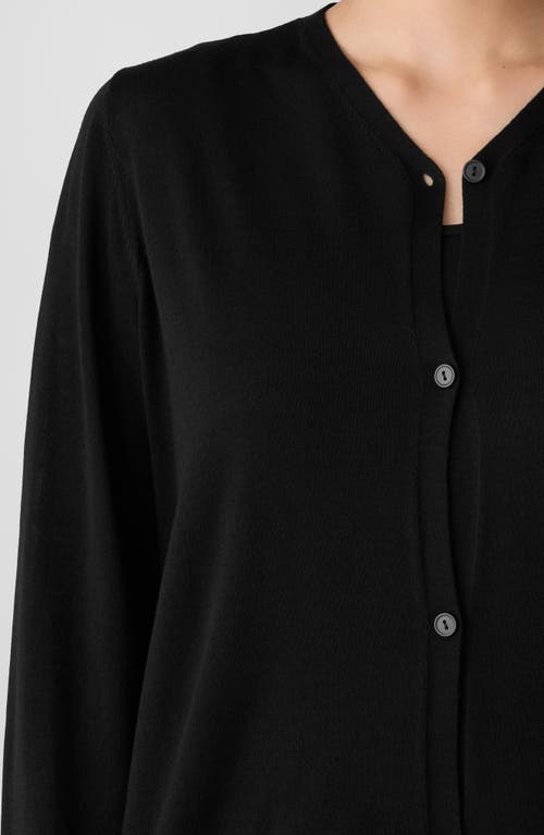 Eileen Fisher V-neck Wool Cardigan In Black