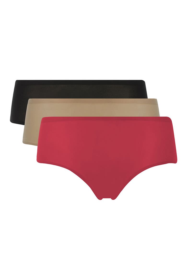 Soft Stretch Assorted 3-Pack Hipster Panties, Main, color, RED/BEIGE/BLACK