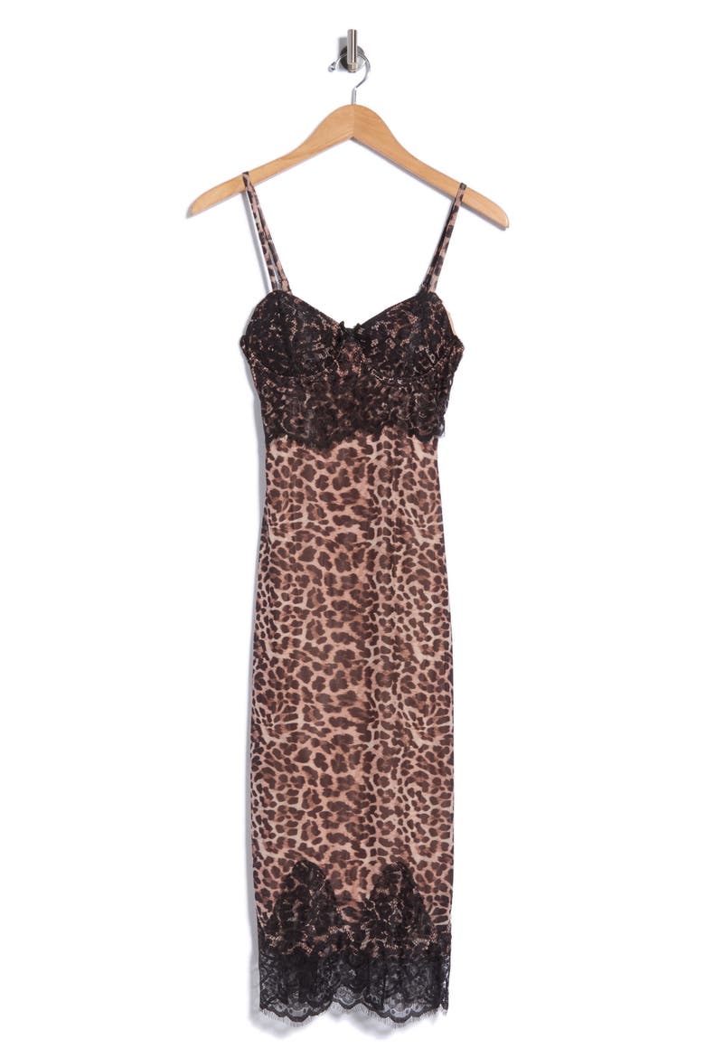 Lace Trim Bustier Midi Dress, Main, color, TAUPE BLACK
