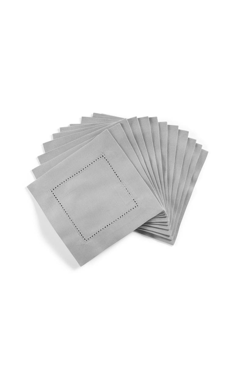 Solino Home Cotton Linen Hemstitch Cocktail Napkins, Main, color, Light Grey