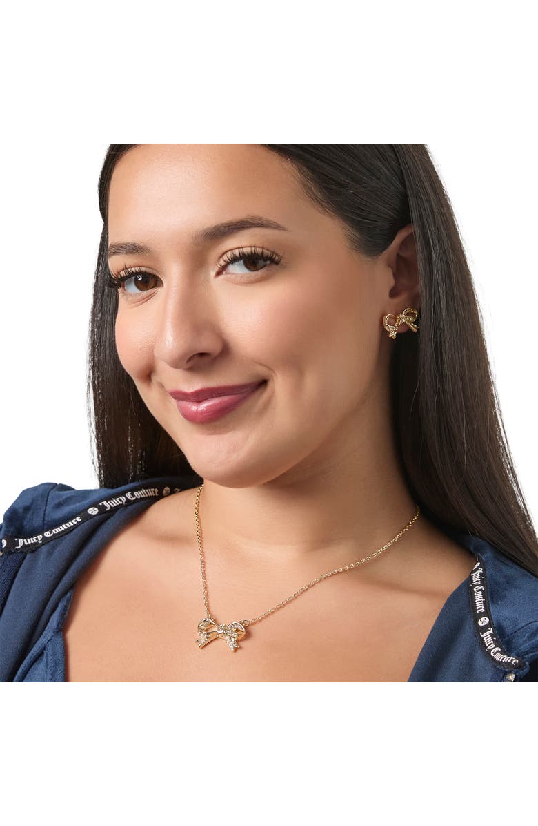 Juicy Couture Pavé Bow Necklace & Stud Earring Set, Gold-Tone, Alternate, color, Gold Tone