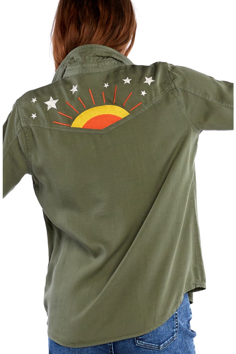 Hello Sunshine Embroidered Button-Up Shirt, Alternate, color, SOFT OLIVE