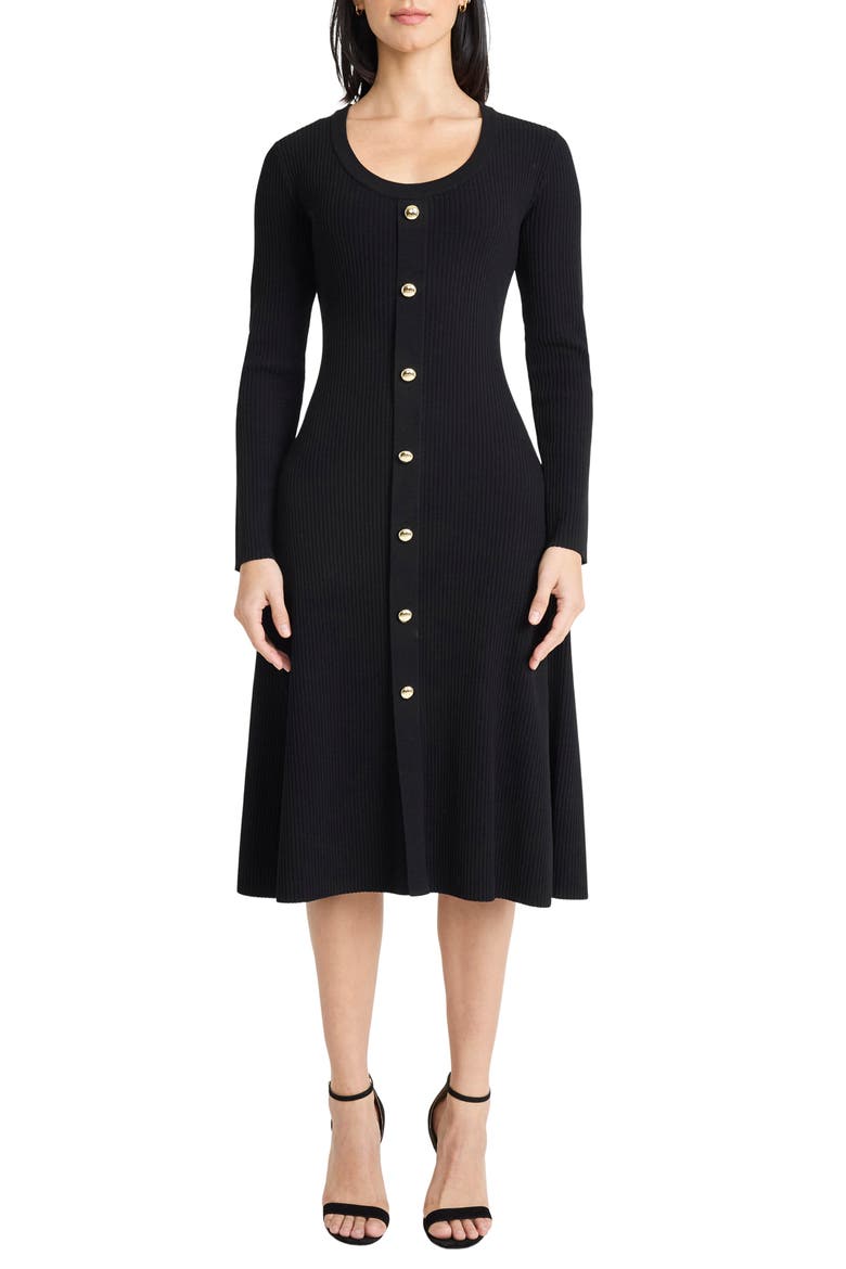 Long Sleeve Sweater Dress, Main, color, BLACK
