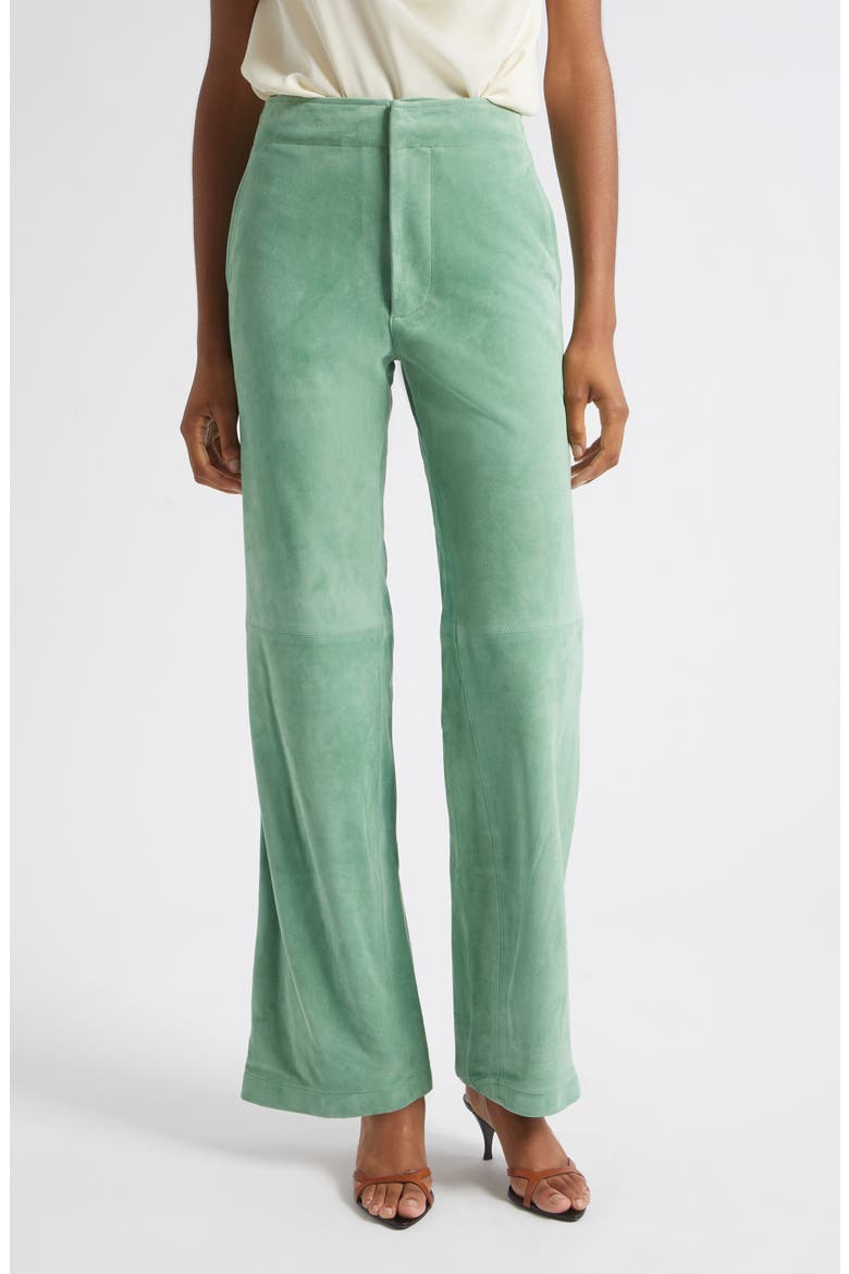 Freja Wide Leg Suede Leather Jeans, Main, color, AVENTURINE