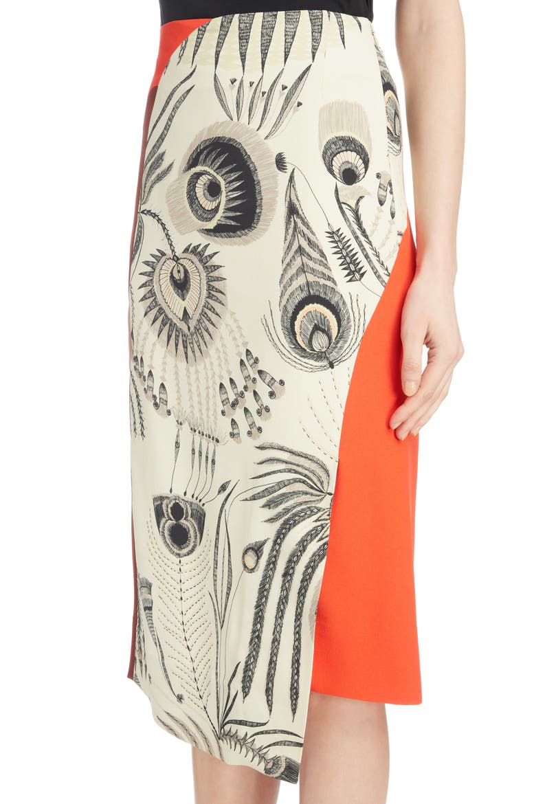 Asymmetrical Colorblock Print Skirt, Alternate, color, ECRU