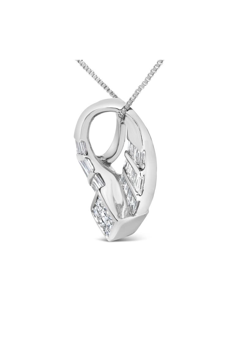 14k White Gold 1 5/8 Cttw Invisible Set Diamond Curved Oval Shape Pendant Necklace, Alternate, color, White