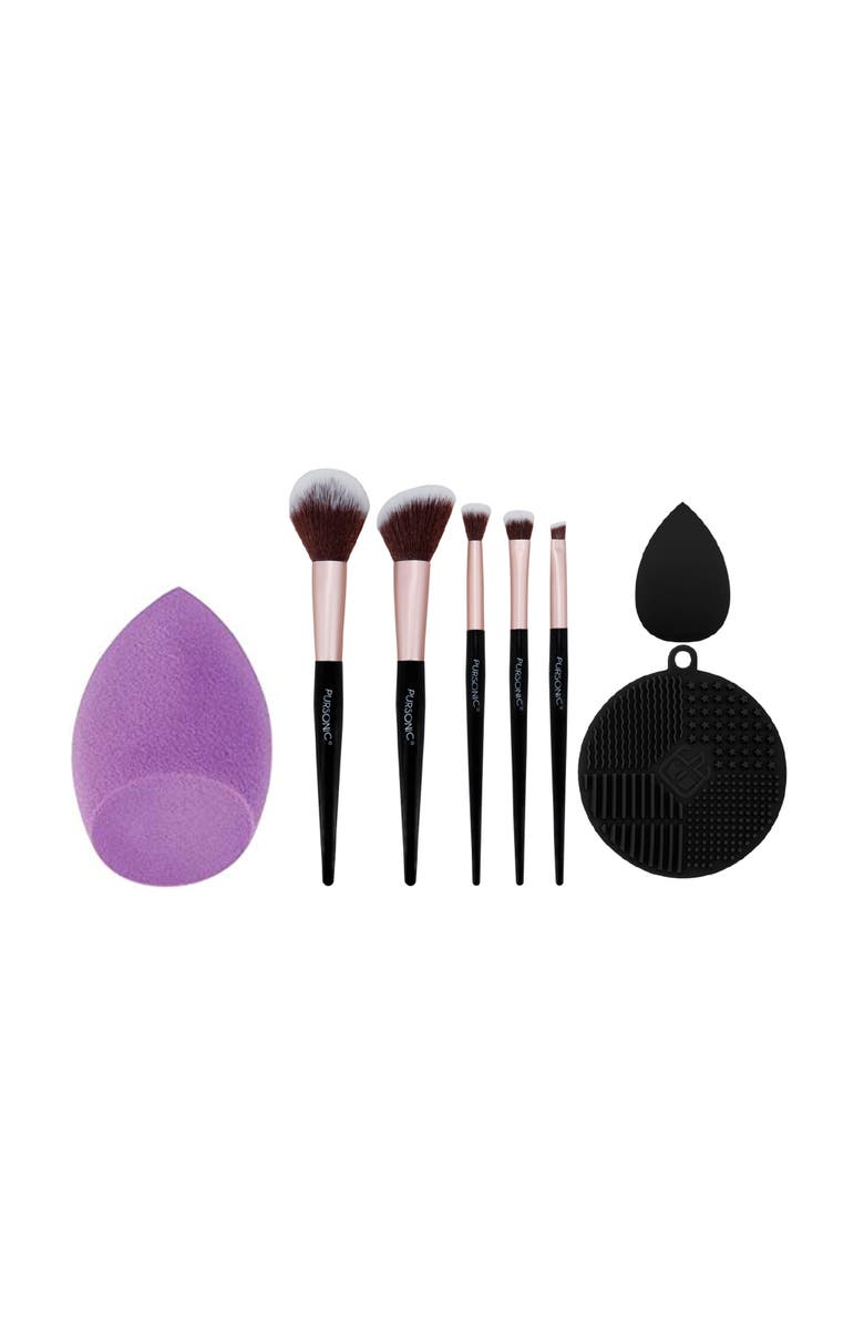 PURSONIC 8-Piece Pro Makeup Application Set - 7 Brushes + Blending Sponge, Main, color, Black