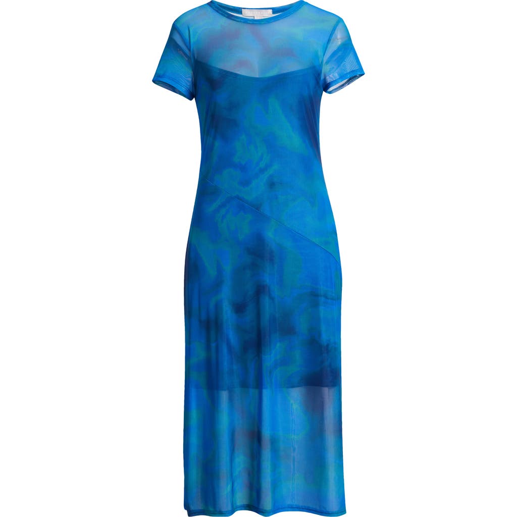 Chelsea28 Printed Mesh Midi Dress In Blue Multi